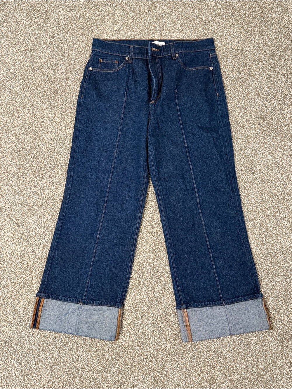 LOFT Dark Indigo Wide Leg Cropped Cuffed Jeans Size 29